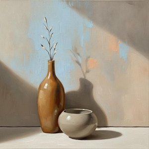 Amber Vessels Under A Slanting Beam Of Light — David Moreau, Contemporary Abstract