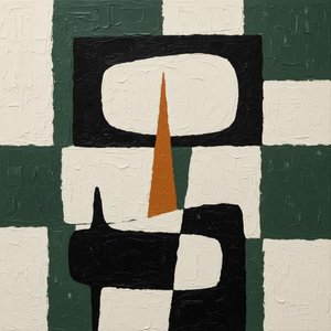 Monolithic Ochre Spike Piercing Through Earthbound Grids Of Forest Green And Shadow — Laurent Fabre, Neo-abstract Art (modern Abstract Compositions)