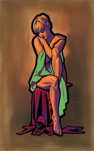 Solitary Meditation In Teal And Ochre: A Monumental Study Of Silent Grace — Caroline Pelletier