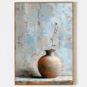Terracotta Vessel Amidst Weathered Blue Textures — Laurent Roche