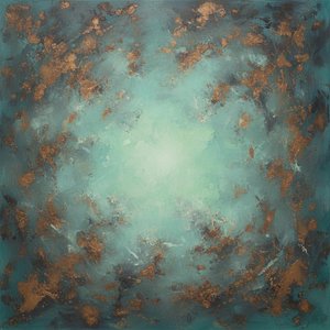 Radiant Core Of Oxidized Bronze Amidst A Swirling Teal Nebula — Christian Noiret