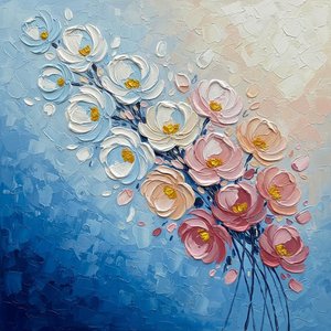 Ephemeral Bloom In Azure Gradient: A Sculptural One-of-one Impasto Masterpiece — Christian Noiret, Contemporary Abstract