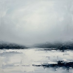 Ethereal Silence: A Monochromatic Study Of Frozen Horizons And Atmospheric Mist — Christian Noiret, Contemporary Abstract Painting