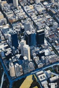 Geometric Pulse: An Urban Tapestry In Azure And Stone — Guillaume Schmitt, Contemporary Impressionism