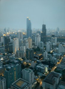 Twilight Monoliths: An Urban Blue Hour Symphony — Inès Tessier, Contemporary Impressionism