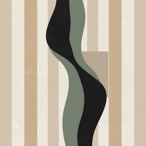 Monolithic Serenity: An Organic Interplay Of Charcoal And Sage Within Linear Rhythms — Laurent Fabre, Neo-abstract Art (modern Abstract Compositions)