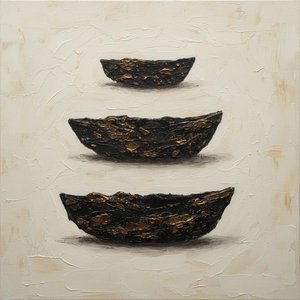 Monolithic Echoes Of Obsidian And Gold In A Meditative Sculptural Relief — David Moreau