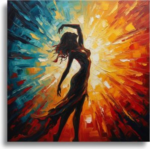 Celestial Fracture: An Energetic Silhouette Amidst Radiant Solar Flare And Teal Shadows — Christian Noiret, Contemporary Abstraction
