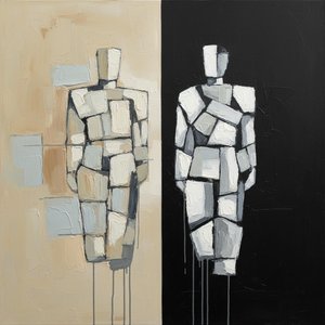 Fragmented Monoliths In Dualistic Shadow And Ethereal Beige Tones — Laurent Fabre, Neo-abstract Art