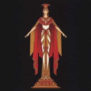 Crimson Mantle And Gilded Geometry Upon A Stepped Pedestal — Valentin Laurent De Courcey