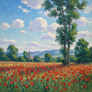 Luminous Verdure: The Crimson Radiance — Marc Duvallier, Impressionism