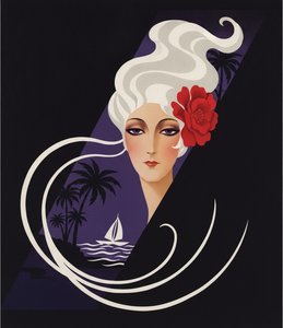 Crimson Bloom Amidst Sculptural White Waves And Indigo Shadows — Valentin Laurent De Courcey, Art Deco