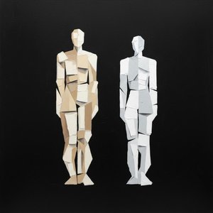 Fragmented Souls In Monochromatic Silence: A Singular Study Of Geometric Tension — Laurent Fabre, Neo-abstract Art (modern Abstract Compositions)
