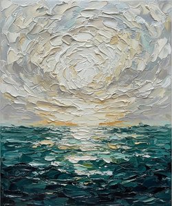 Celestial Swirls Over Turbulent Emerald Tides: A Monumental One Of One Masterpiece — David Moreau, Contemporary Abstract