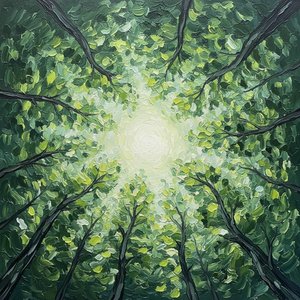 Radiant Canopy: A Singular Vision of Luminous Forest Light and Verdant Serenity