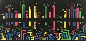 Radiating Neon Spires Over A Fragmented Geometric Grid — Étienne Schmitt