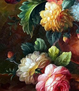 Baroque Floral Still Life With Roses And Peonies