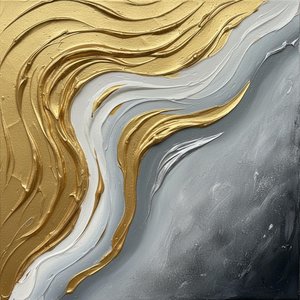 Gilded Rhythms In Motion: A Monumental Study Of Sculptural Gold And Shadowed Grey — Laurent Fabre, Neo-abstract Art