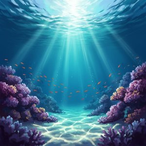 Radiant Descent Through Cerulean Depths And Ethereal Coral Sanctuaries — Laurent Blanc