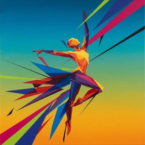 Chromatic Ascent: A Faceted Leap Through Teal and Saffron Energy Fields