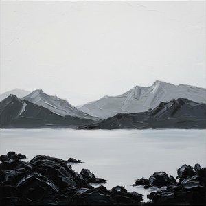 Monolithic Silence: A Singular Study Of Slate Peaks And Eternal Mist — Laurent Fabre, Neo-abstract Art
