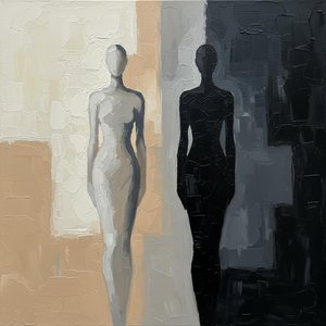 Eternal Duality: A Monumental Study Of Light And Shadow In Textured Monochrome — Laurent Fabre, Neo-abstract