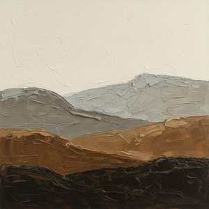 Monolithic Horizons In Ochre And Slate: A Meditative Study Of Earthly Silence — David Moreau, Contemporary Abstract