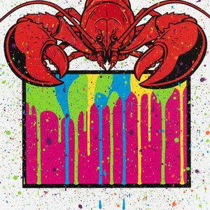 Crimson Crustacean Amidst A Radiant Symphony Of Neon Fluidity And Spontaneous Splatter — Caroline Pelletier