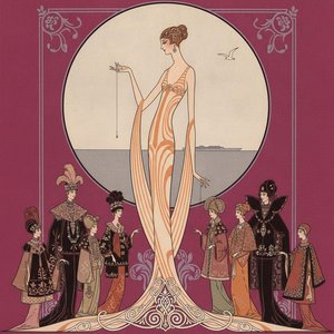 Plum And Gold Figures Within A Celestial Orb — Valentin Laurent De Courcey