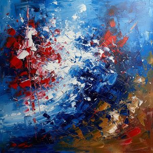 Celestial Fracture: A Singular Explosion Of Ultramarine, Crimson, And Radiant Light — Laurent Lefèvre, Abstract Expressionism