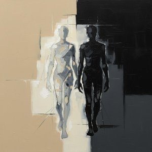 Ethereal Duality: A Monumental Study Of Light And Shadow In Fragmented Silhouettes — Laurent Fabre, Neo-abstract Art