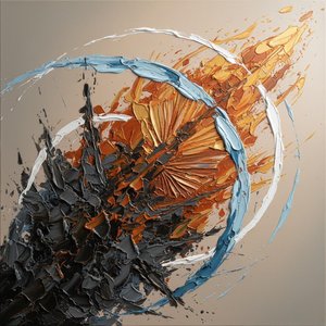 Celestial Kineticism: A Monumental Study Of Charcoal Mass And Radiant Orbital Arcs — Christian Noiret, Contemporary Abstract