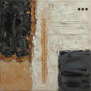 Charcoal Fractures Amidst Heavy Cream Impasto And Ochre Traces — David Moreau, Contemporary Abstract