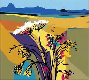 Ethereal Ochre Horizons: A Singular Symphony Of Botanical Silhouettes And Vibrant Geometric Planes — Yann Lambert
