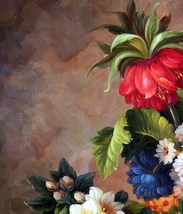 Baroque Floral Still Life On Stone Ledge