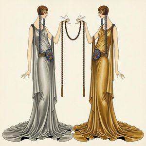 Silver And Ochre Silhouettes Bound By A Braided Arc — Valentin Laurent De Courcey
