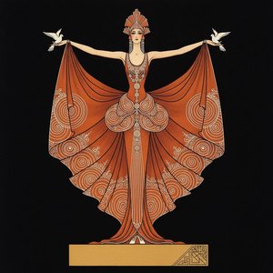 Terracotta Icon With Golden Spirals And White Doves — Valentin Laurent De Courcey