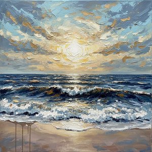 Golden Solstice Over Cerulean Tides: A Sculptural Study In Light And Motion — Christian Noiret