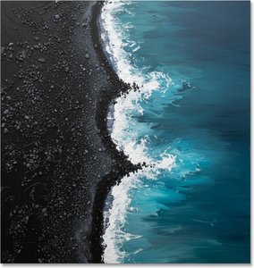 Monolithic Shoreline: An Abstract Study Of Deep Teal Tides And Obsidian Earth — Christian Noiret