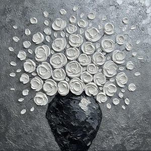 Monochromatic Radiance: A Sculptural Burst Of Ethereal White Roses In Obsidian Shadow — David Moreau