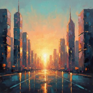 Eternal Radiance: A Monumental Vision Of Light Through Urban Silhouettes — Christian Noiret, Contemporary Abstract Painting
