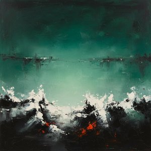 Emergent Chaos In Emerald Depths: A Monumental Study Of Turbulent Sea And Fire — Christian Noiret