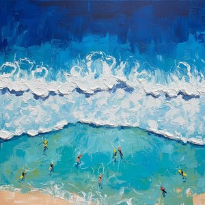 Turbulent Indigo Tides: A Monumental Study Of Spontaneous White Crests And Deep Turquoise — Christian Noiret
