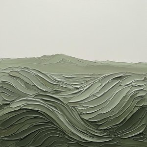 Ethereal Sage Undulations: A Monumental Study In Sculptural Texture And Silent Serenity — David Moreau, Plaster & Texture Art