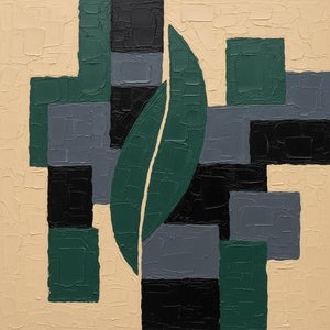 Monolithic Verdure: An Organic Interruption Within A Sculptural Geometric Mosaic — Laurent Fabre, Neo-abstract