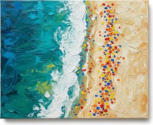 Cerulean Tides And Prismatic Shoreline: A Singular Impasto Study In Motion — Christian Noiret