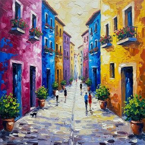 Vibrant Echoes of a Sunlit Alleyway in Sculptural Impasto Pigment