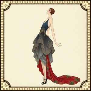 Crimson And Navy Figure In A Gilded Geometric Frame — Valentin Laurent De Courcey