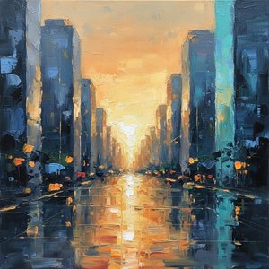Luminous Convergence: A Monumental Study Of Golden Light And Urban Shadows — Christian Noiret, Contemporary Abstract Painting