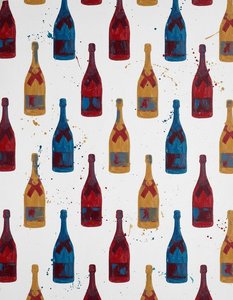 Rhythmic Effervescence: A Monolithic Study of Crimson, Azure, and Gilded Spontaneity